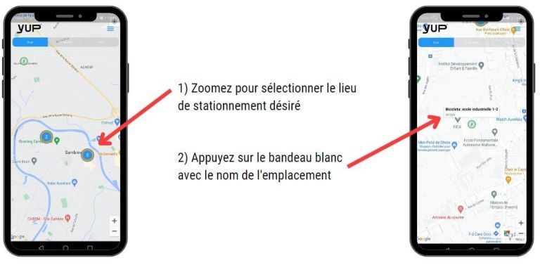 Cherchez une place de stationnement sur la carte